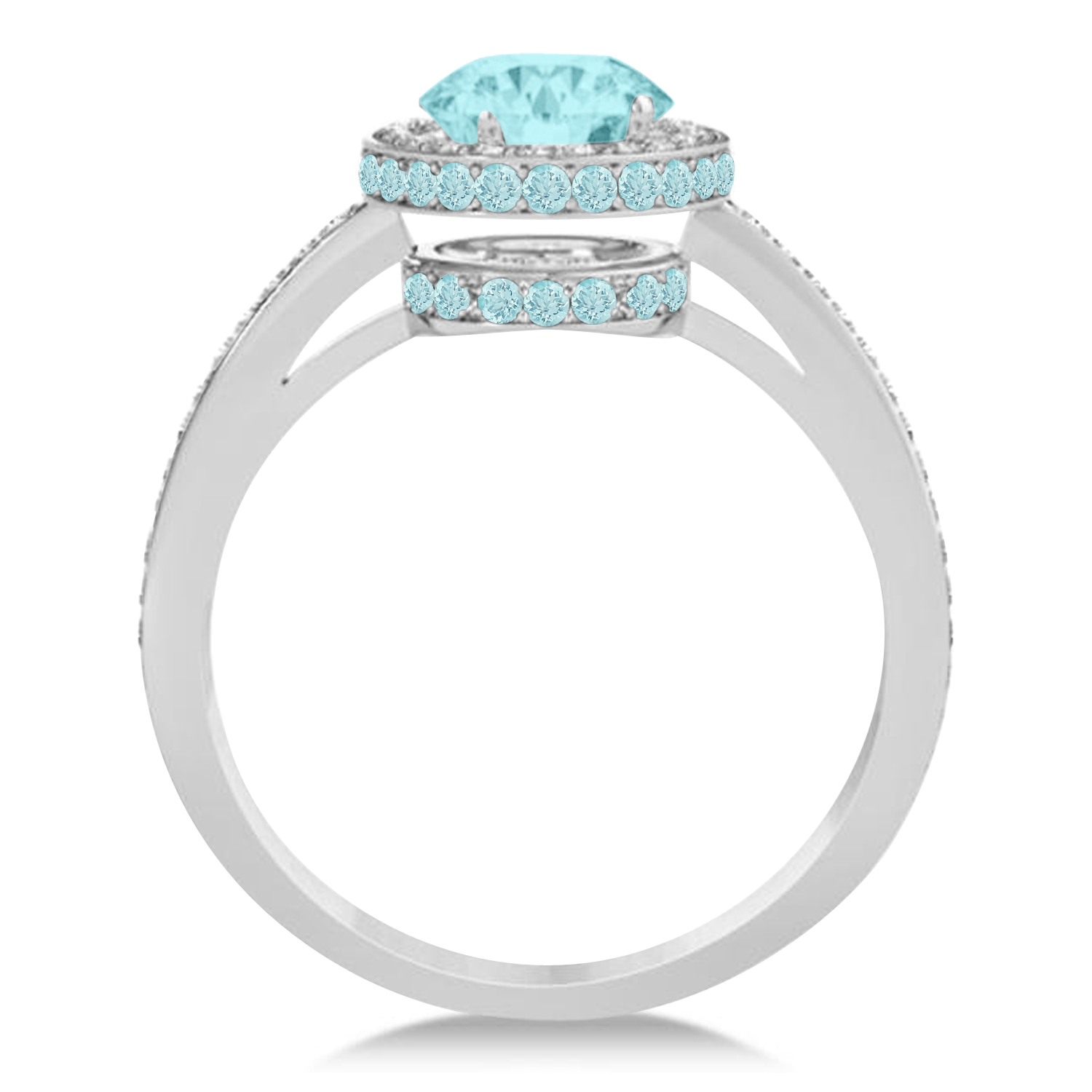 Oval Aquamarine & Diamond Halo Engagement Ring 14k White Gold (1.60ct)