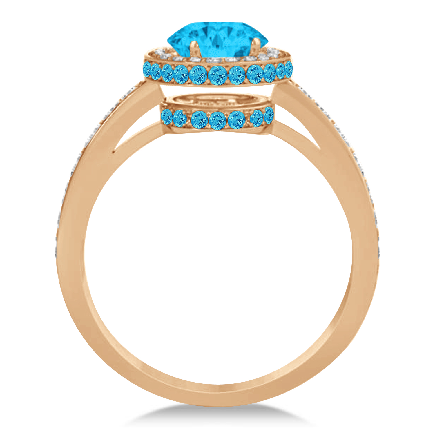 Oval Blue & White Diamond Halo Engagement Ring 14k Rose Gold (1.71ct)