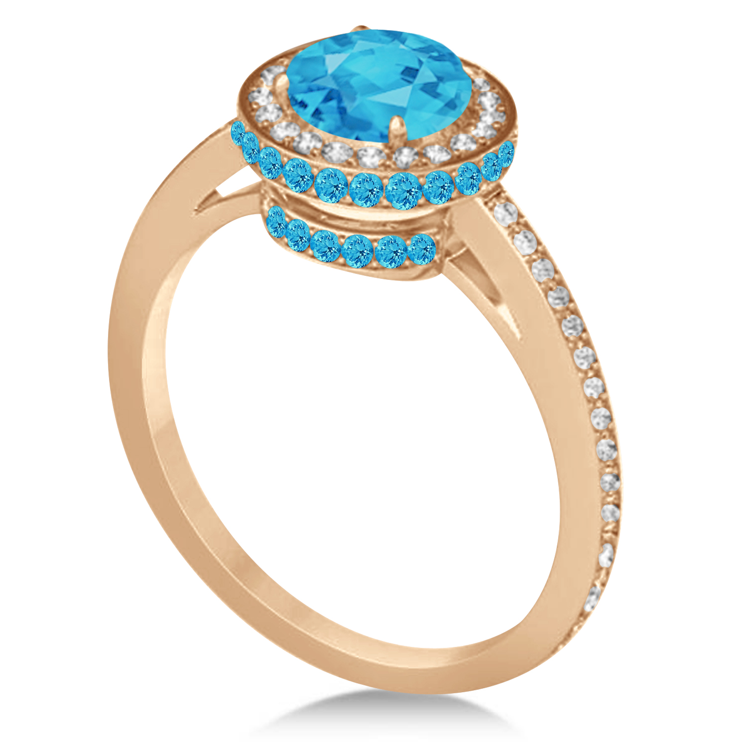 Oval Blue & White Diamond Halo Engagement Ring 14k Rose Gold (1.71ct)