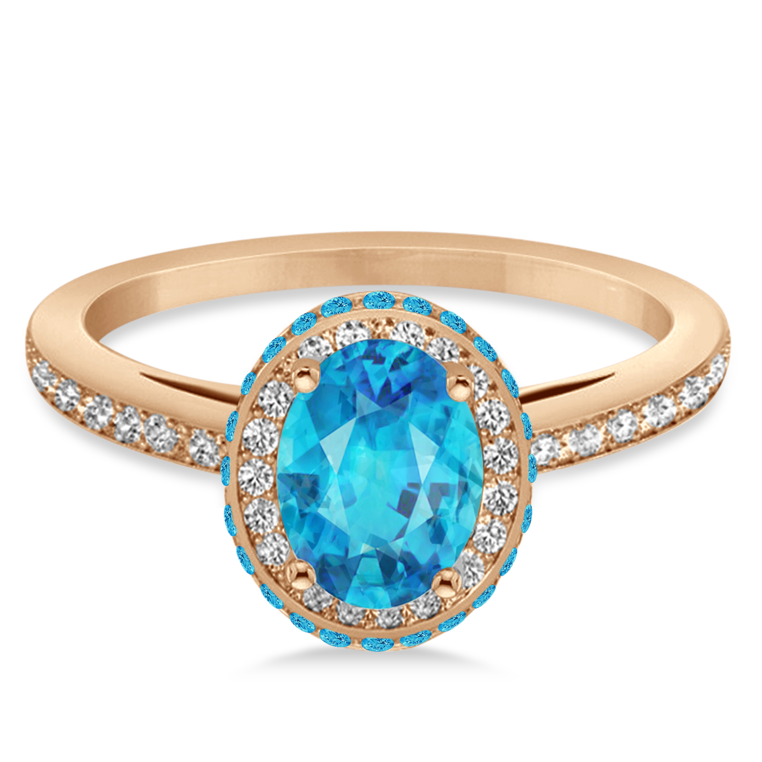 Oval Blue & White Diamond Halo Engagement Ring 14k Rose Gold (1.71ct)