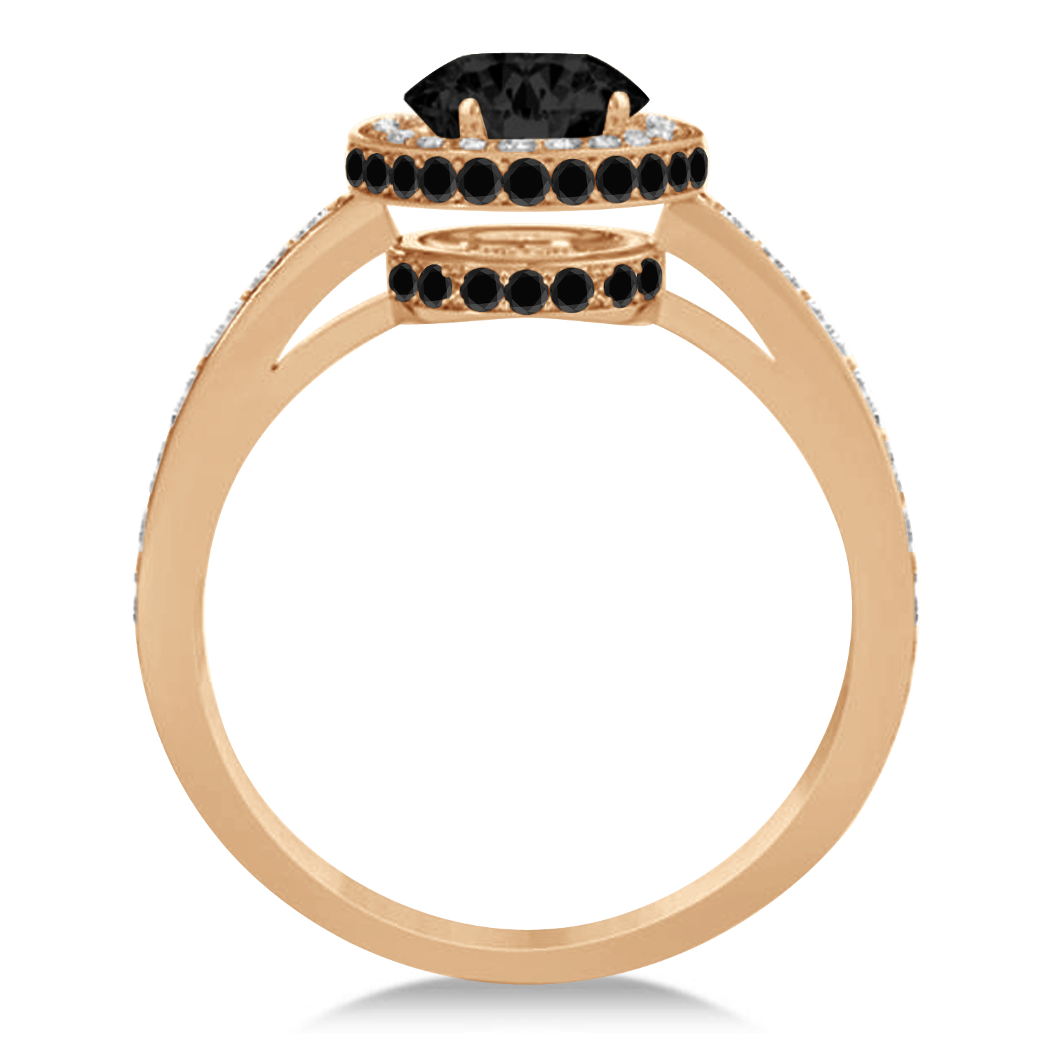 Oval Black & White Diamond Halo Engagement Ring 14k Rose Gold (1.71ct)