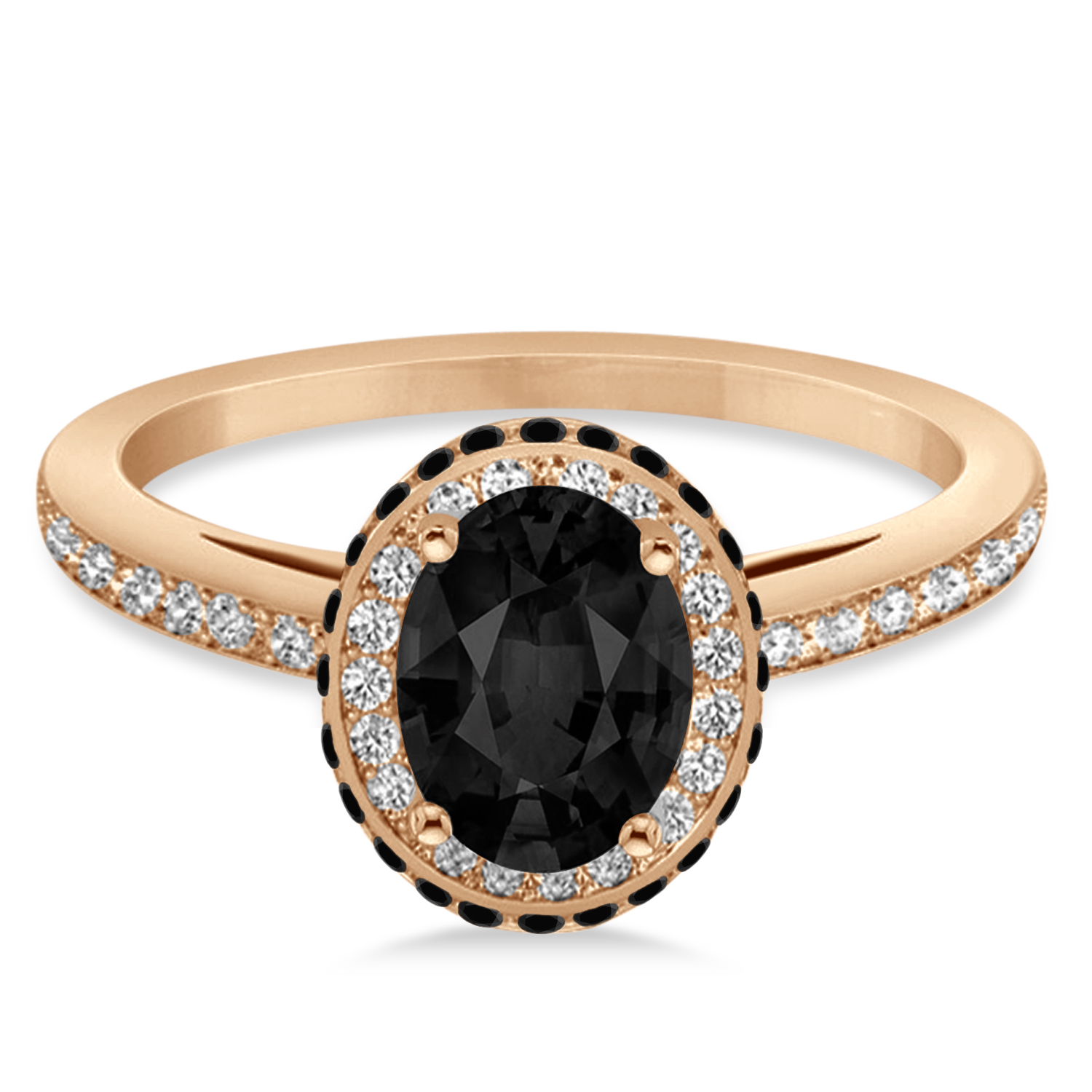 Oval Black & White Diamond Halo Engagement Ring 14k Rose Gold (1.71ct)