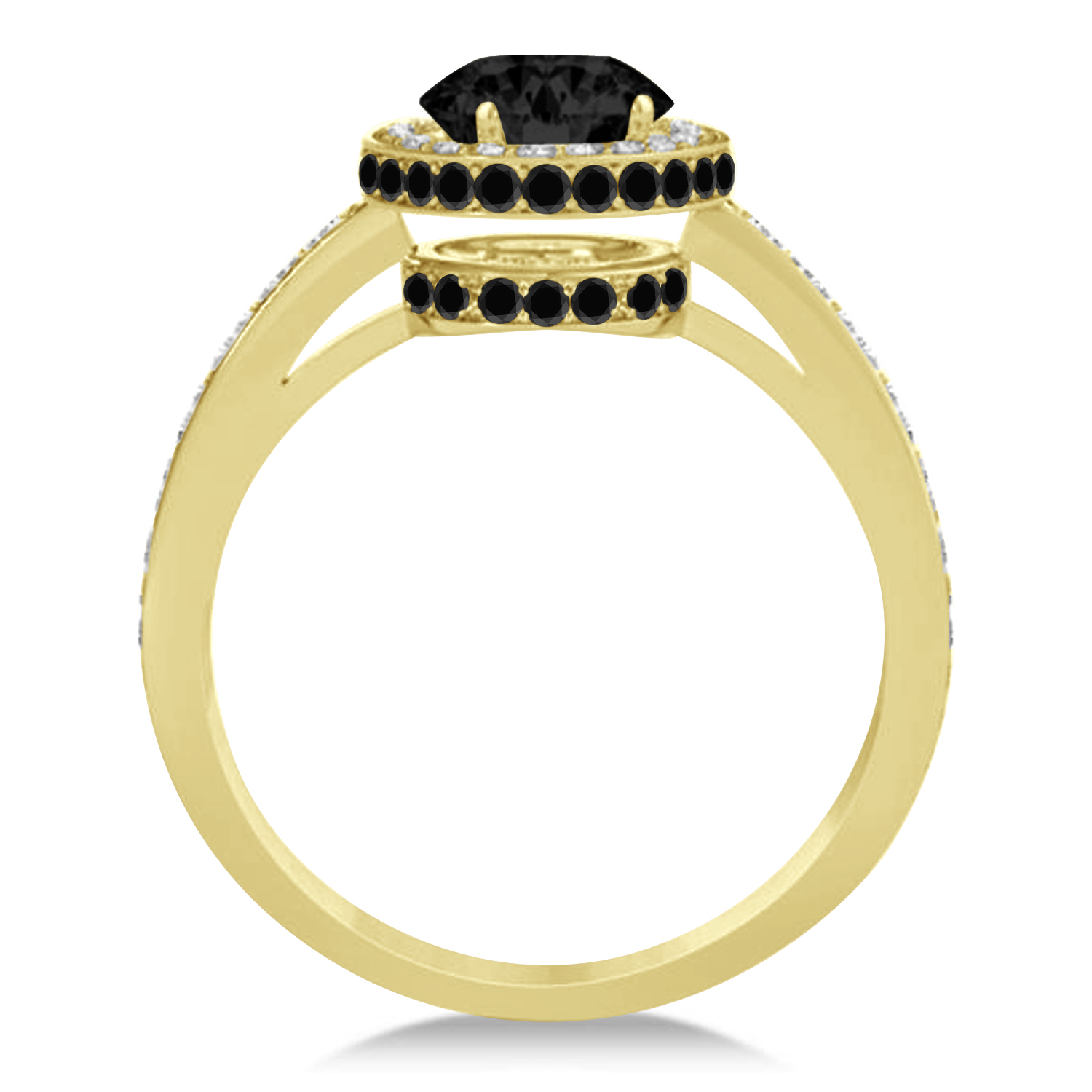 Oval Black & White Diamond Halo Engagement Ring 14k Yellow Gold (1.71ct)