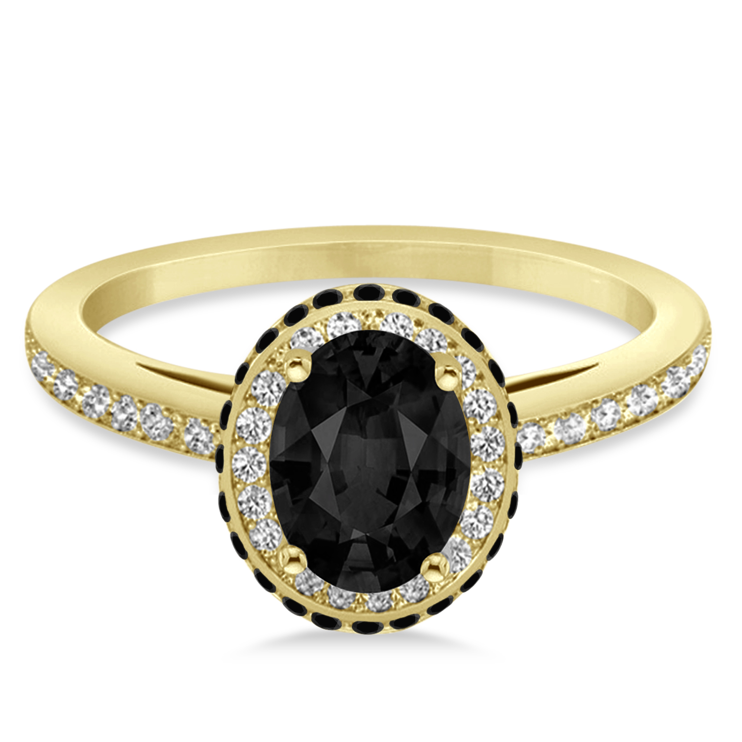 Oval Black & White Diamond Halo Engagement Ring 14k Yellow Gold (1.71ct)