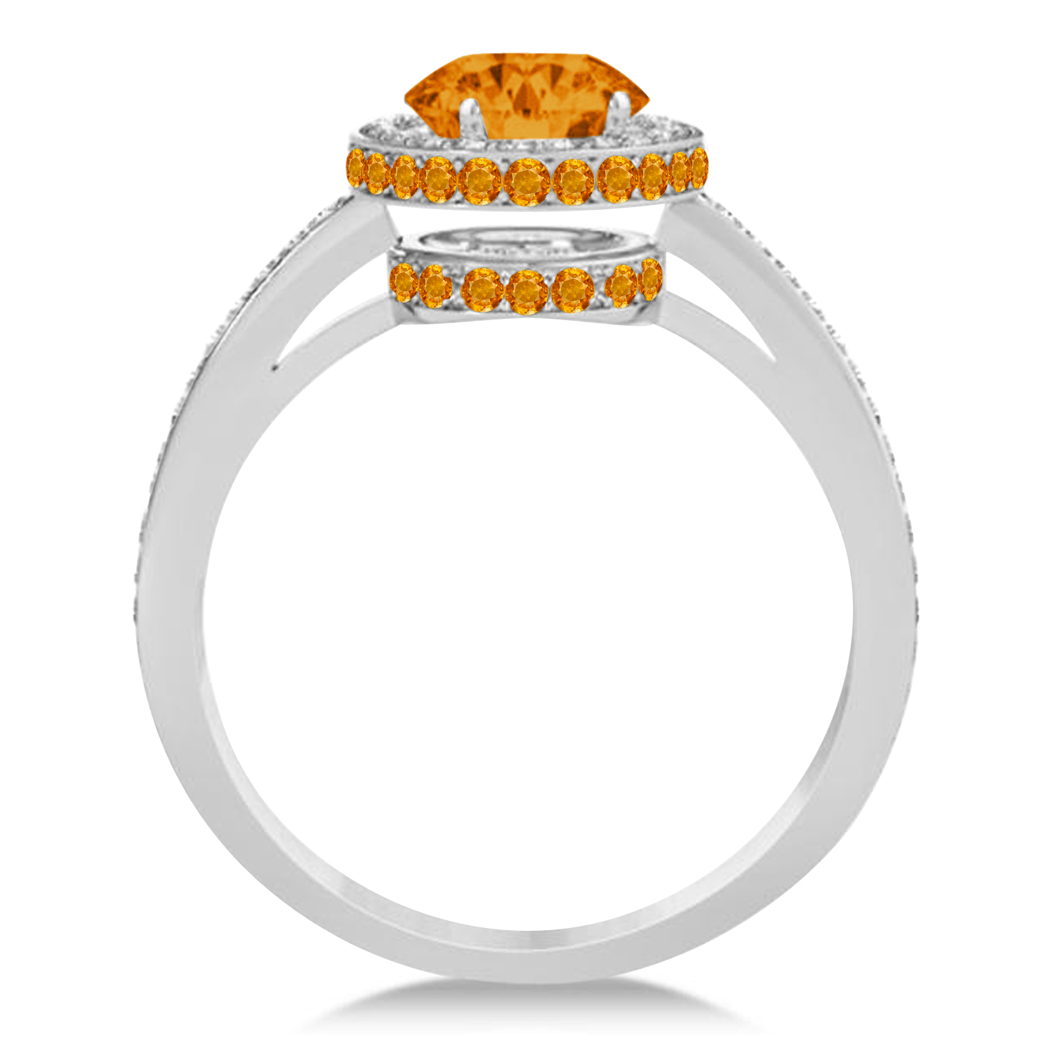 Oval Citrine & Diamond Halo Engagement Ring 14k White Gold (1.75ct)