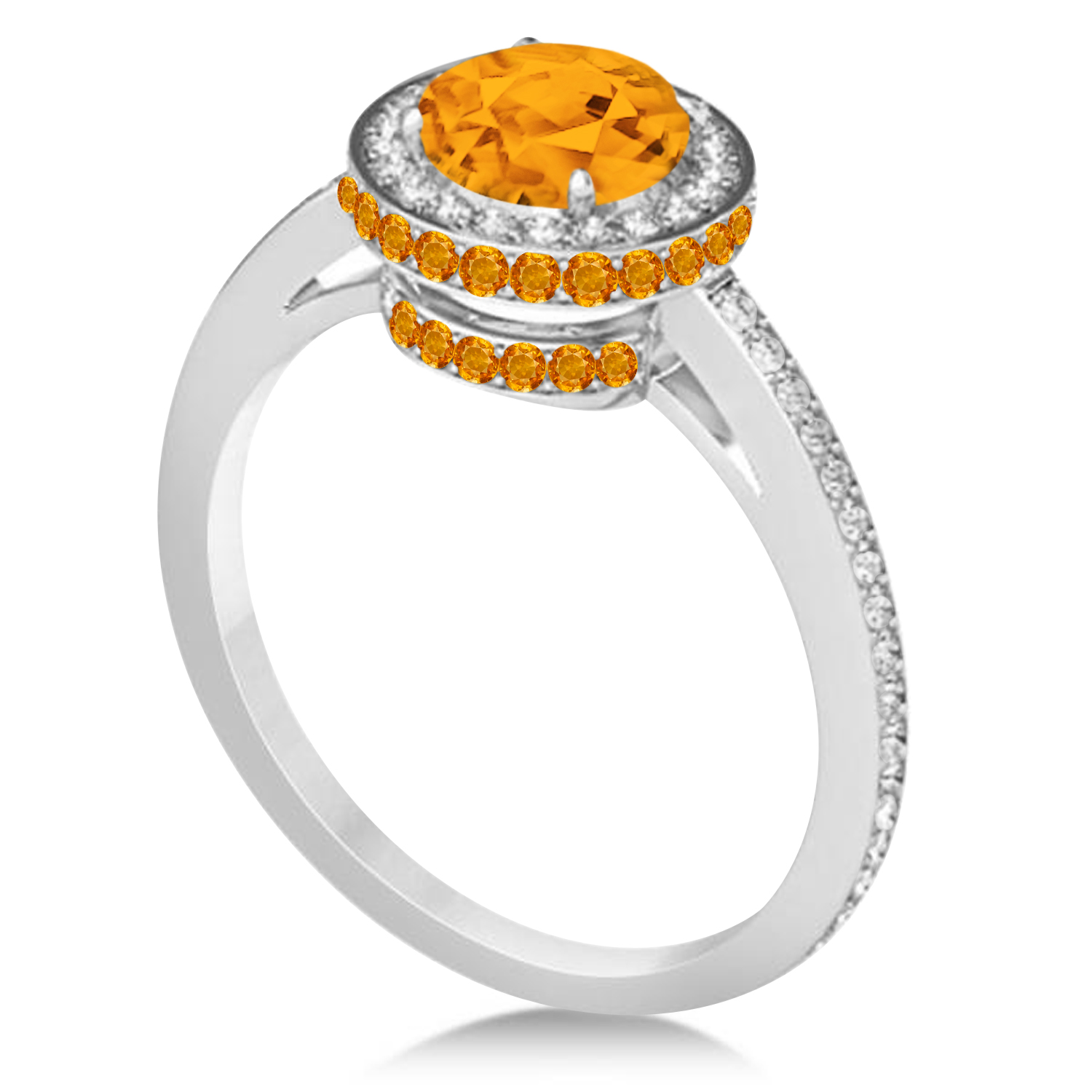 Oval Citrine & Diamond Halo Engagement Ring 14k White Gold (1.75ct)