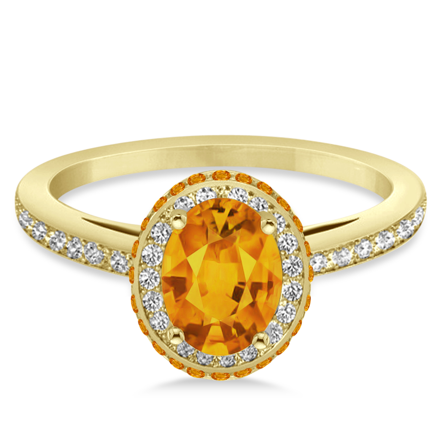 Oval Citrine & Diamond Halo Engagement Ring 14k Yellow Gold (1.75ct)