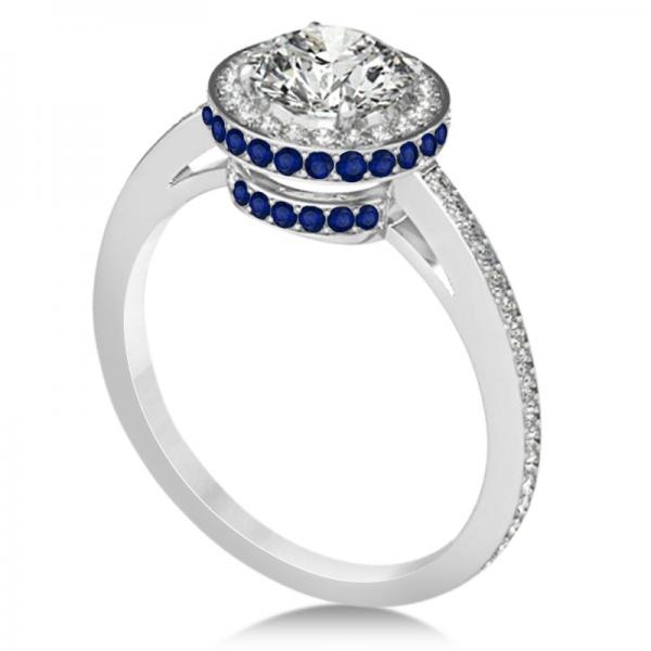 Diamond Halo & Sapphire Gemstone Engagement Ring 14k White Gold 1.50ct