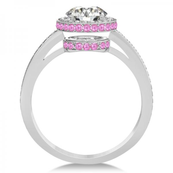 Diamond Halo Engagement Ring Pink Sapphire Accents 14k W. Gold 0.50ct