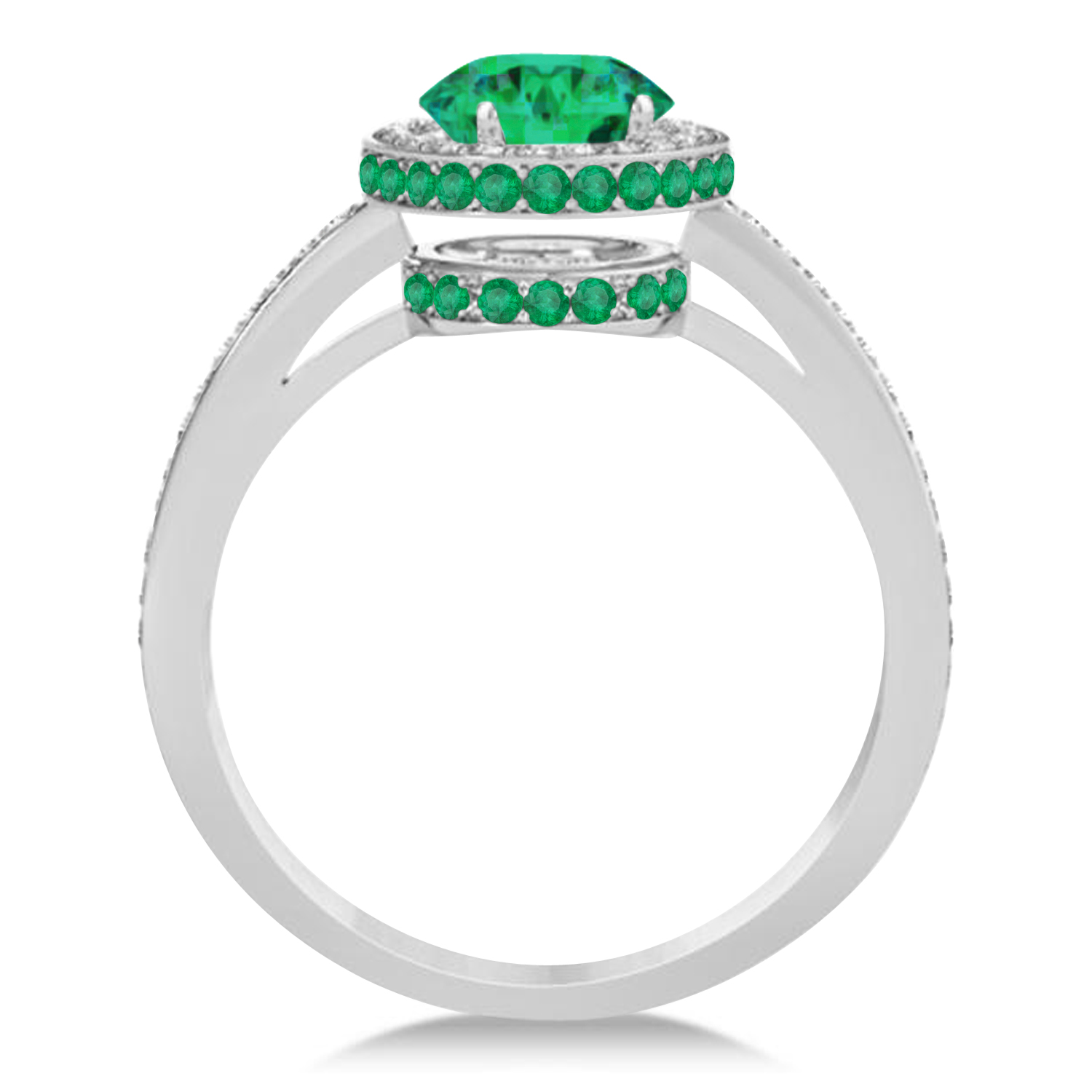 Oval Lab Emerald & Diamond Halo Engagement Ring 14k White Gold (1.76ct)