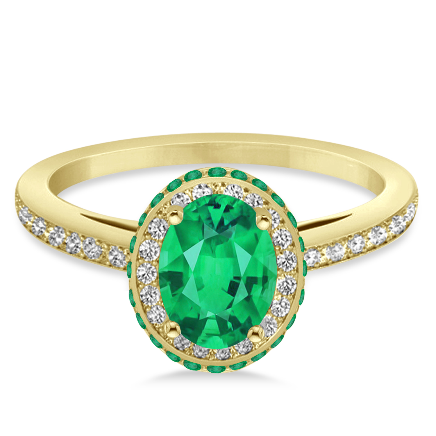 Oval Lab Emerald & Diamond Halo Engagement Ring 14k Yellow Gold (1.76ct)