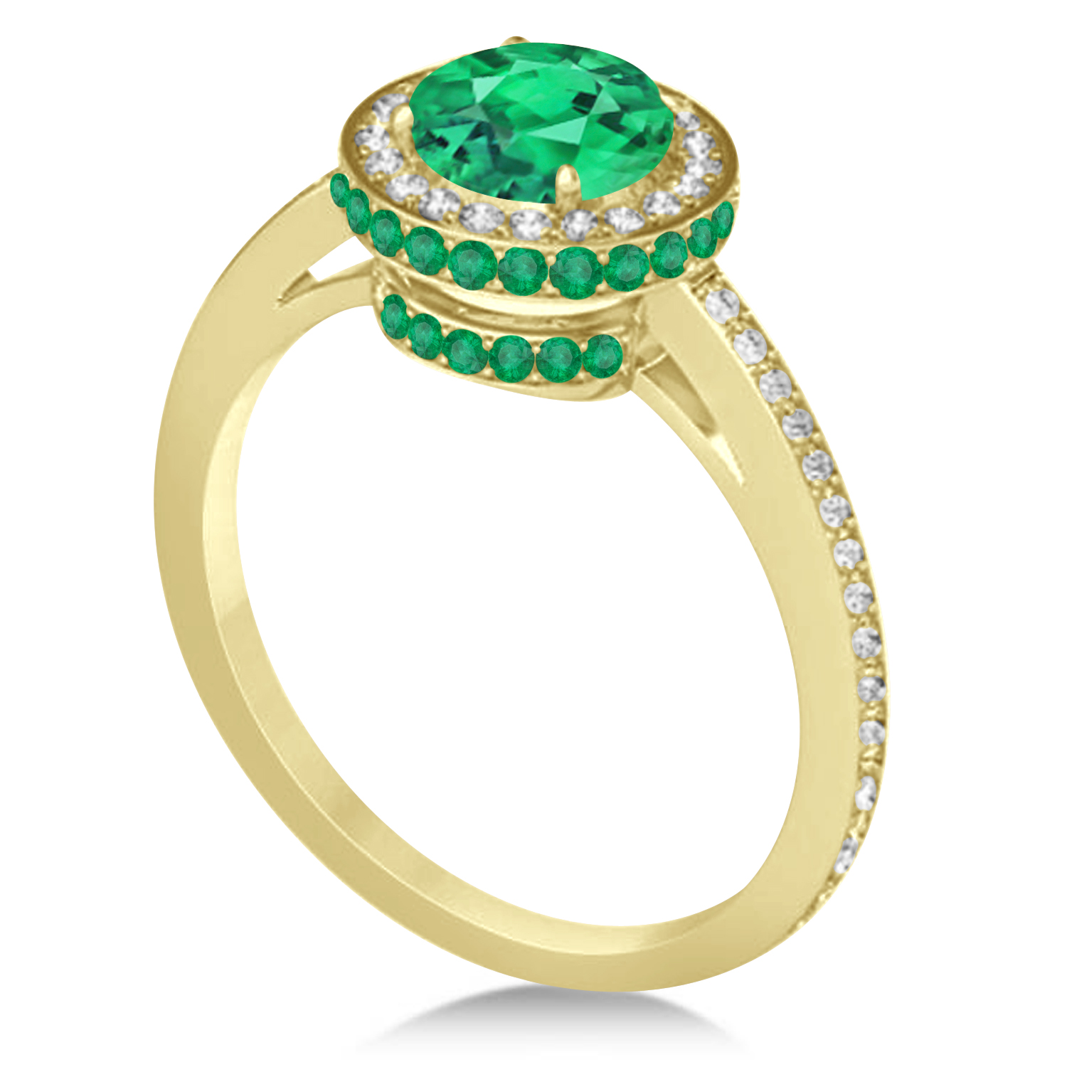 Oval Emerald & Diamond Halo Engagement Ring 14k Yellow Gold (1.76ct)