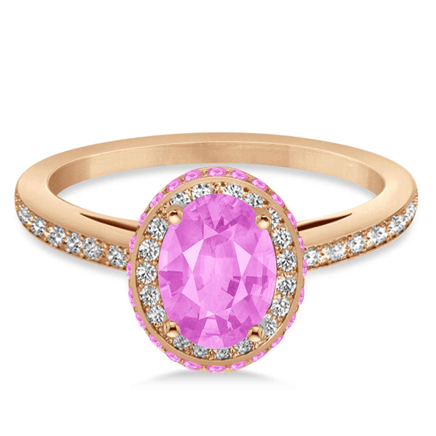 Oval Lab Pink Sapphire & Diamond Halo Engagement Ring 14k Rose Gold (2.00ct)