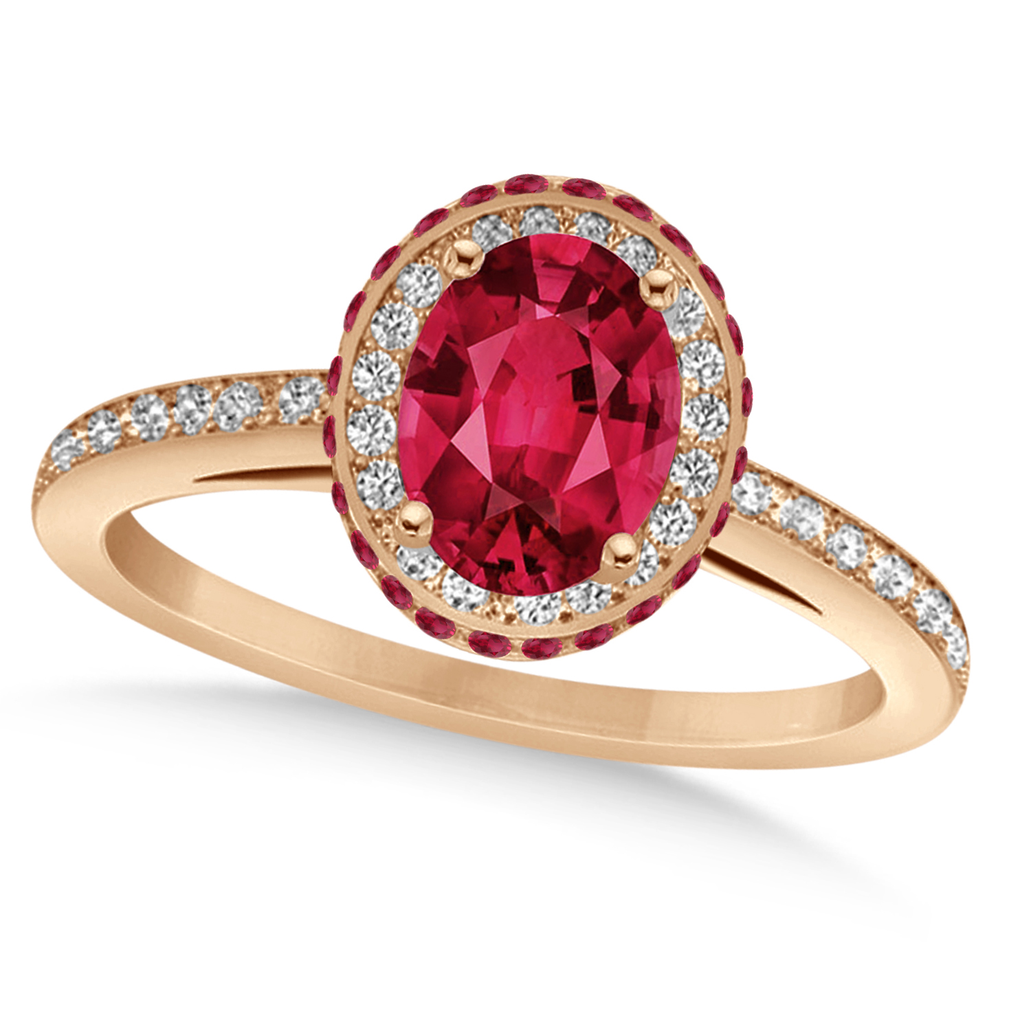 Oval Ruby & Diamond Halo Engagement Ring 14k Rose Gold (2.00ct)