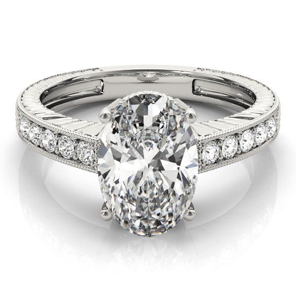Diamond Accented Oval Engagement Ring Setting 14k White Gold 0.10ct