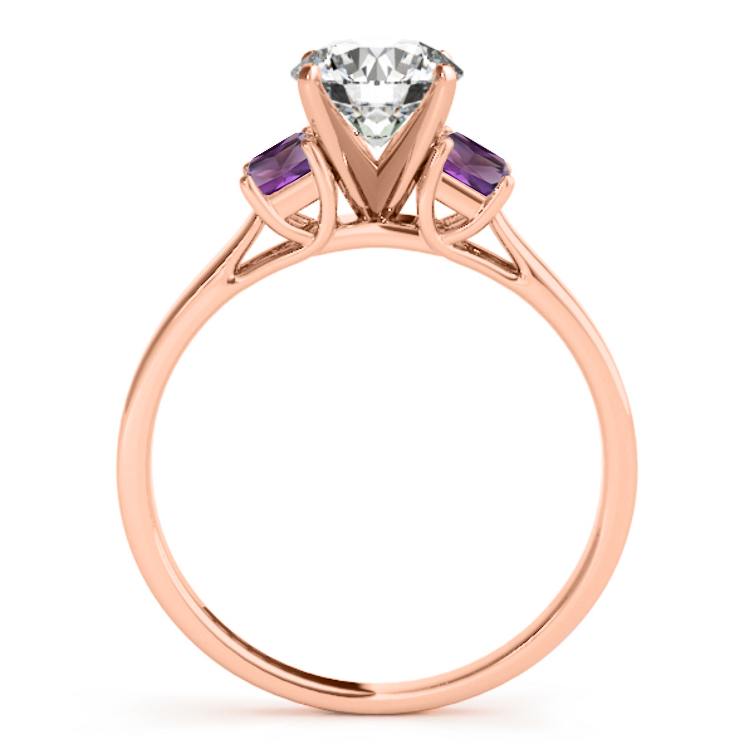 Trio Emerald Cut Amethyst Engagement Ring 18k Rose Gold (0.30ct)