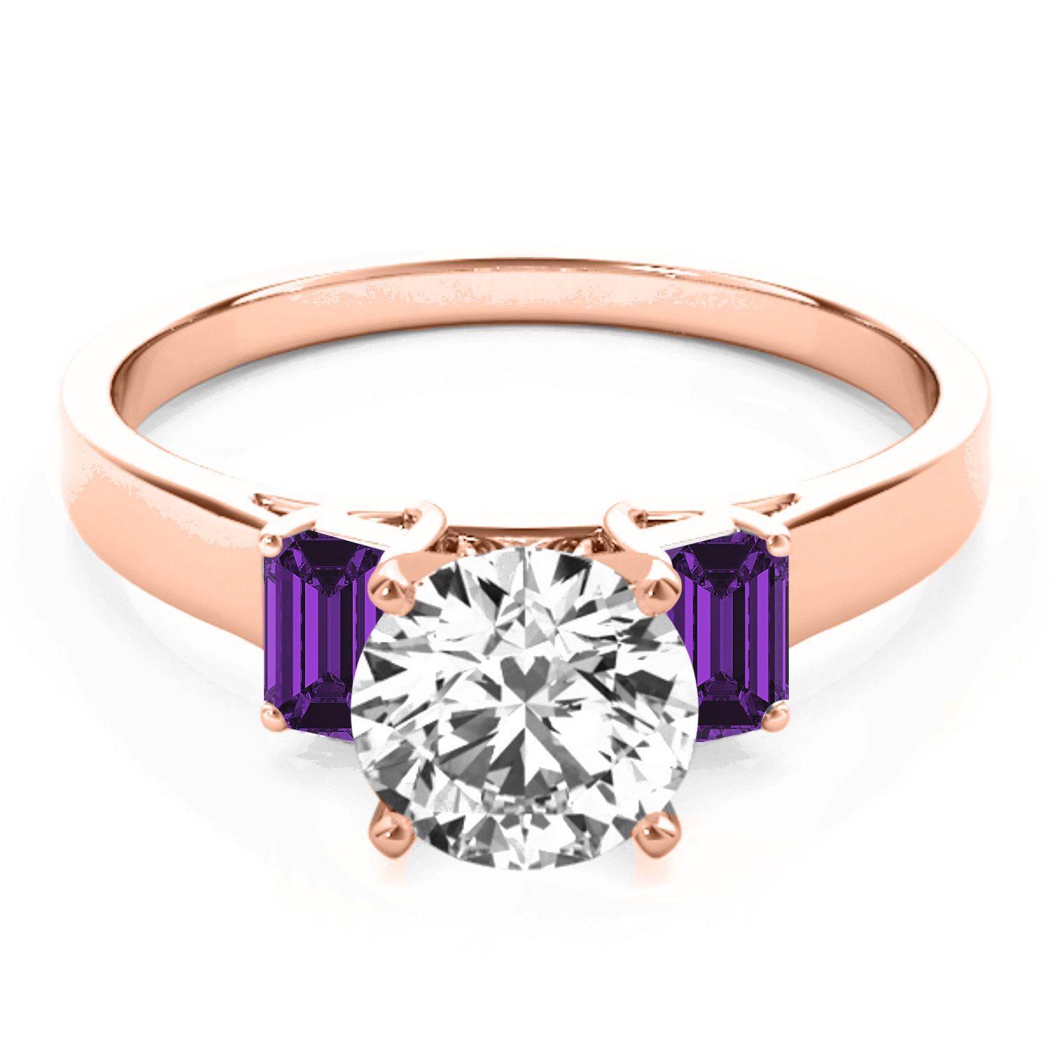 Trio Emerald Cut Amethyst Engagement Ring 18k Rose Gold (0.30ct)