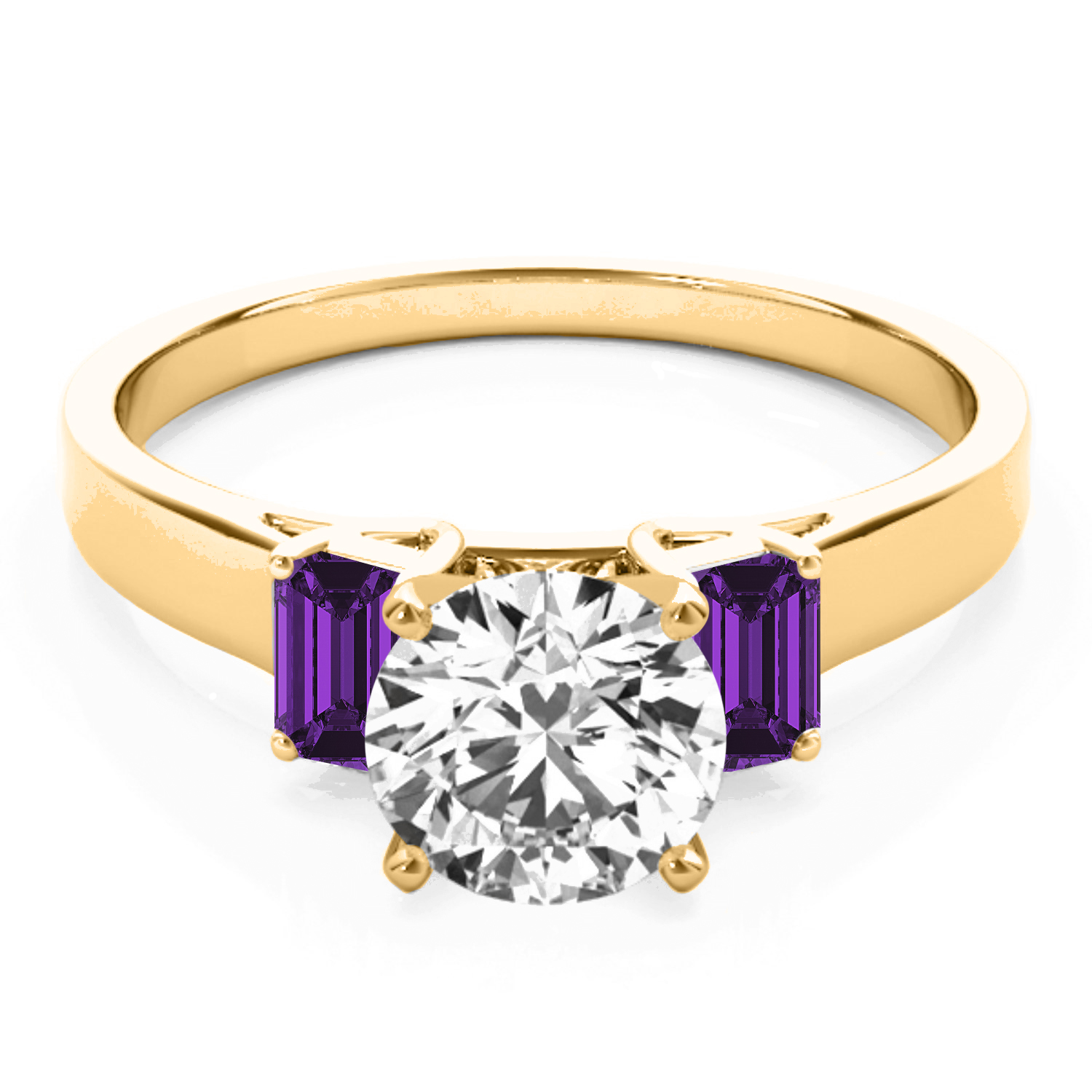 Trio Emerald Cut Amethyst Engagement Ring 18k Yellow Gold (0.30ct)