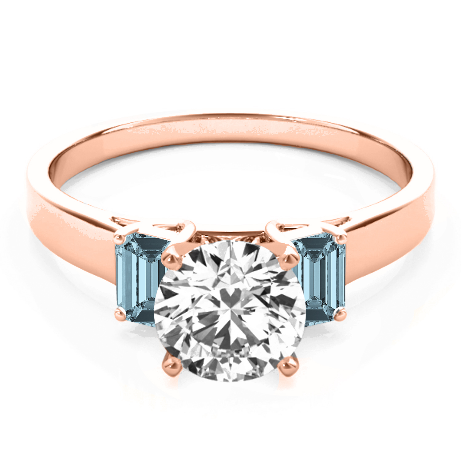 Trio Emerald Cut Aquamarine Engagement Ring 14k Rose Gold (0.30ct)