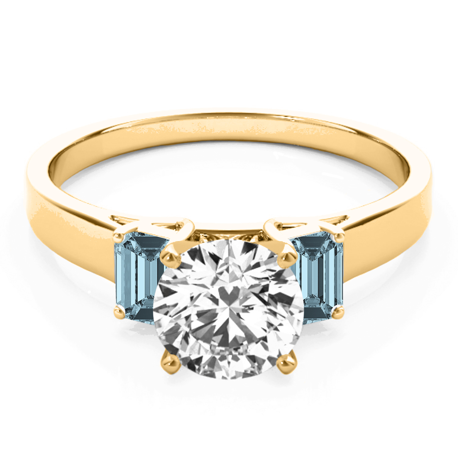 Trio Emerald Cut Aquamarine Engagement Ring 18k Yellow Gold (0.30ct)