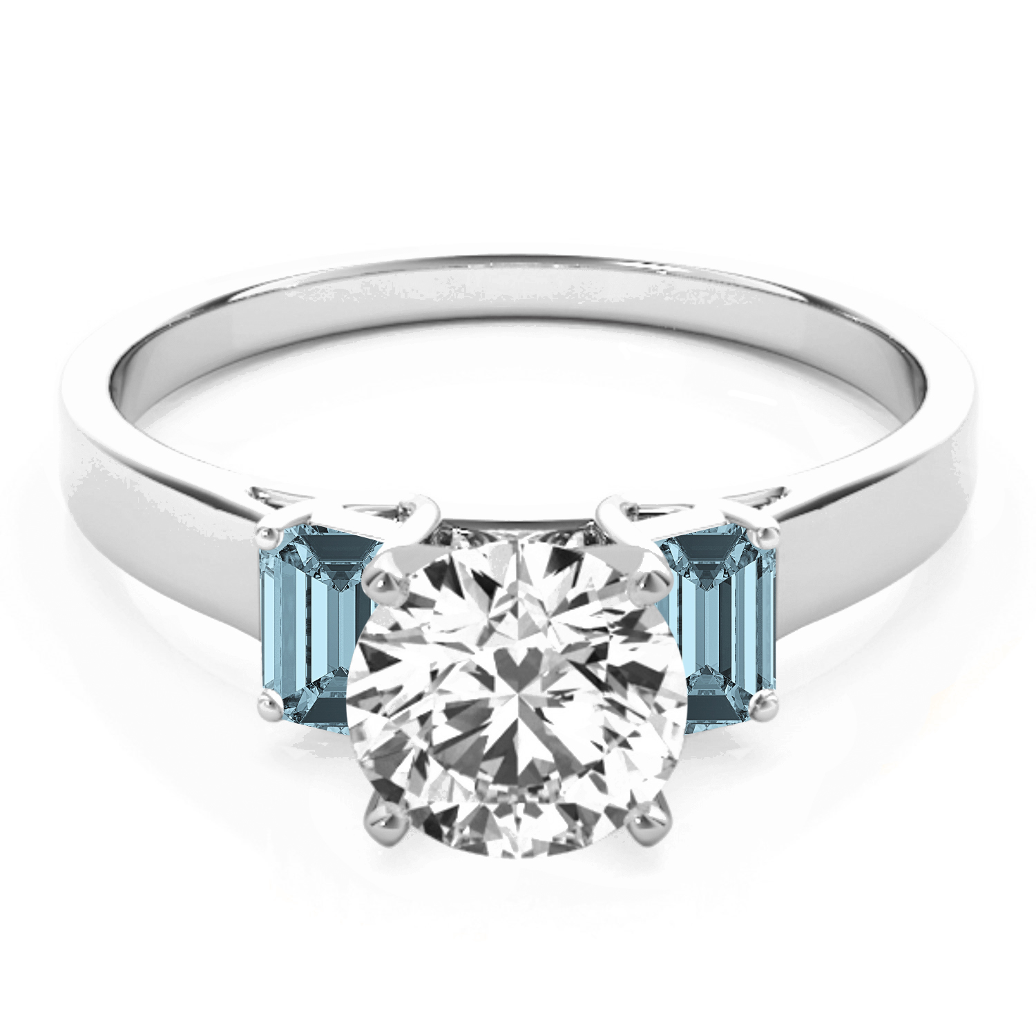 Trio Emerald Cut Aquamarine Engagement Ring Palladium (0.30ct)