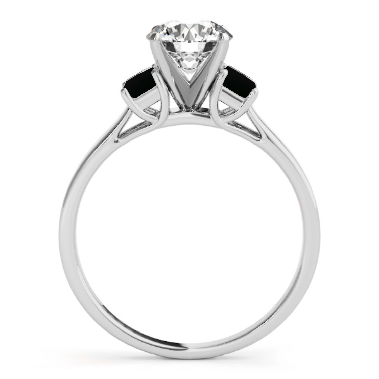 Trio Emerald Cut Black Diamond Engagement Ring Palladium (0.30ct)