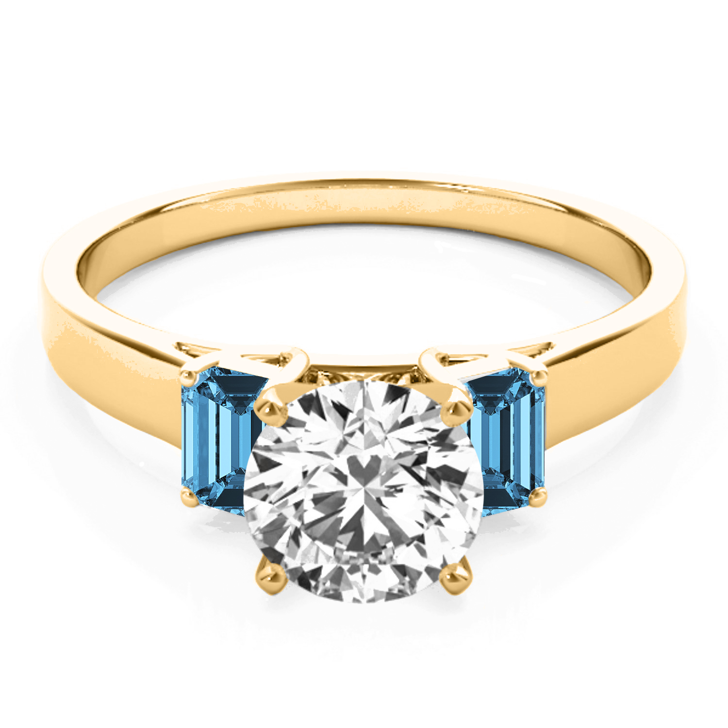 Trio Emerald Cut Blue Topaz Engagement Ring 14k Yellow Gold (0.30ct)