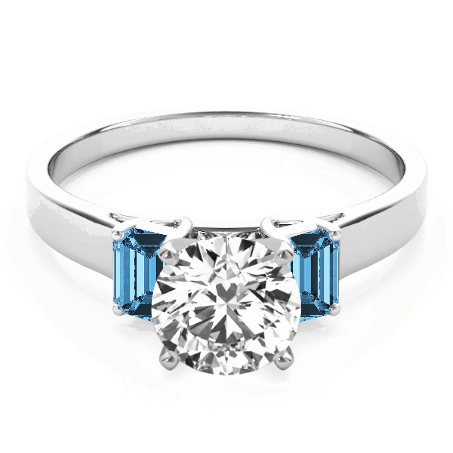 Trio Emerald Cut Blue Topaz Engagement Ring 18k White Gold (0.30ct)