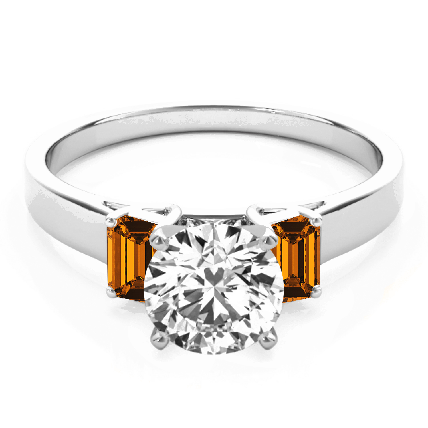 Trio Emerald Cut Citrine Engagement Ring Platinum (0.30ct)