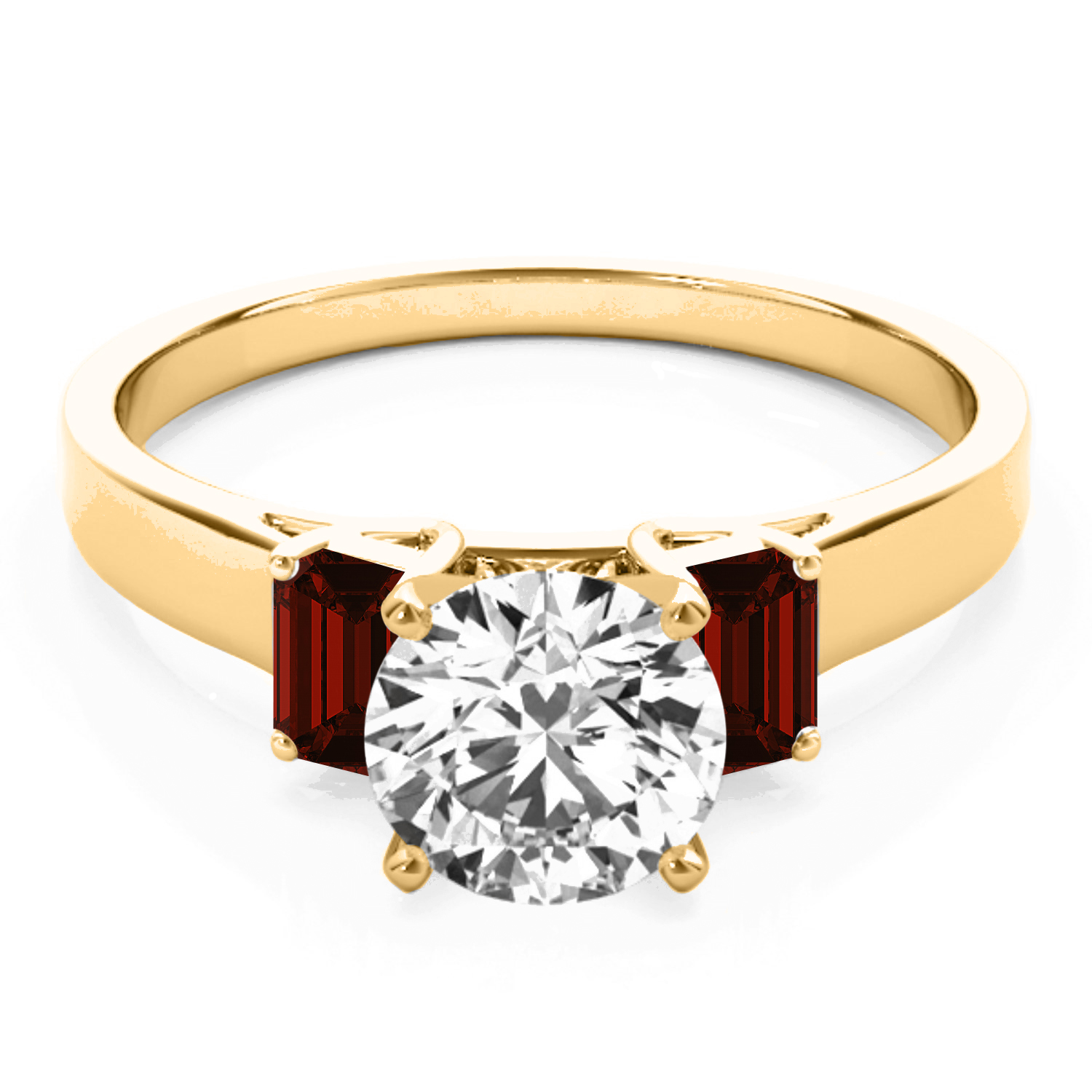 Trio Emerald Cut Garnet Engagement Ring 14k Yellow Gold (0.30ct)