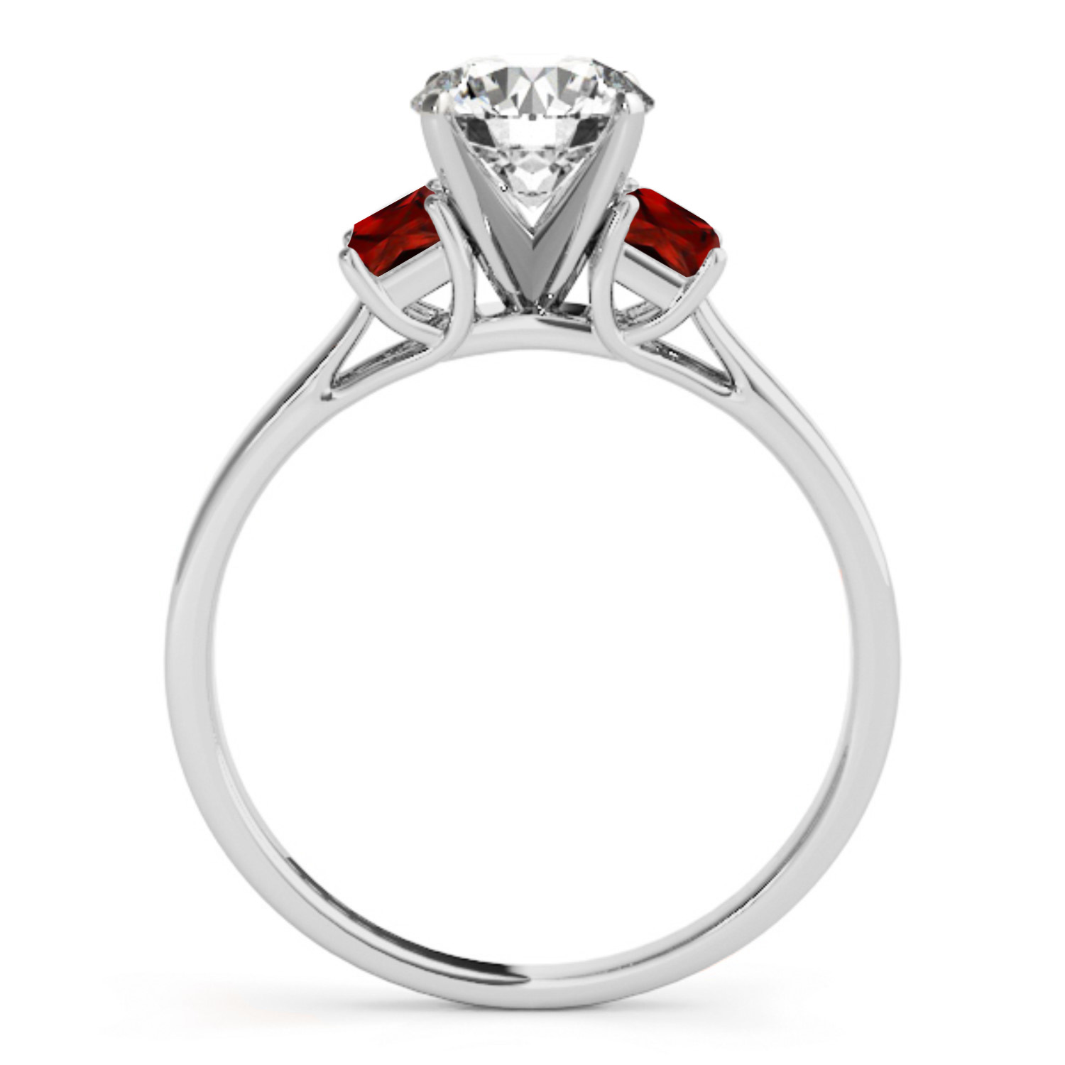 Trio Emerald Cut Garnet Engagement Ring 18k White Gold (0.30ct)