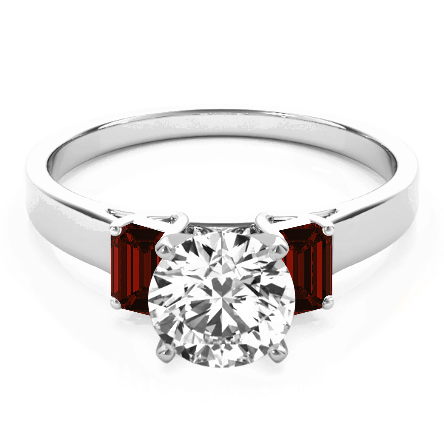 Trio Emerald Cut Garnet Engagement Ring 18k White Gold (0.30ct)