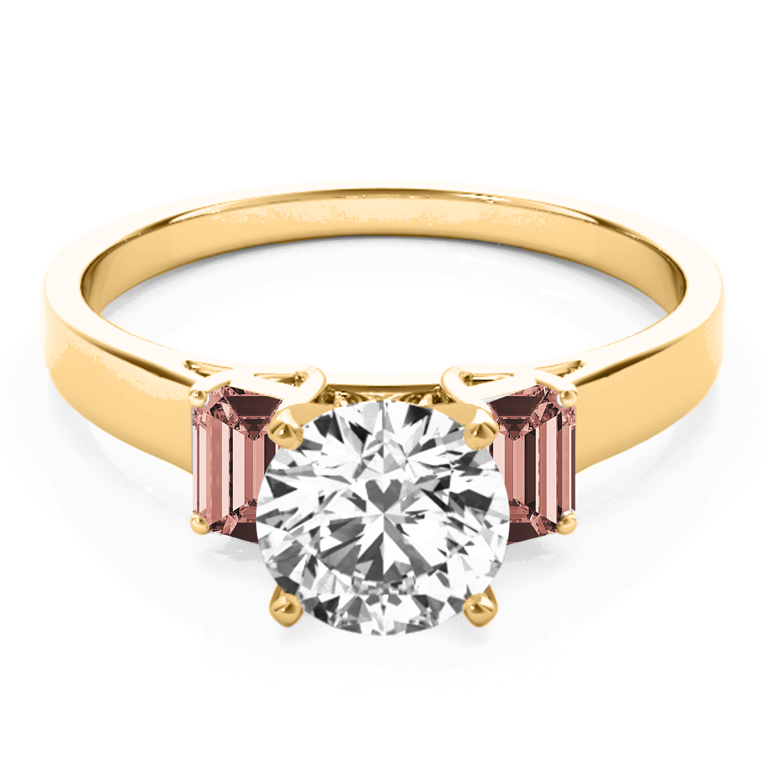 Trio Emerald Cut Morganite Engagement Ring 14k Yellow Gold (0.30ct)