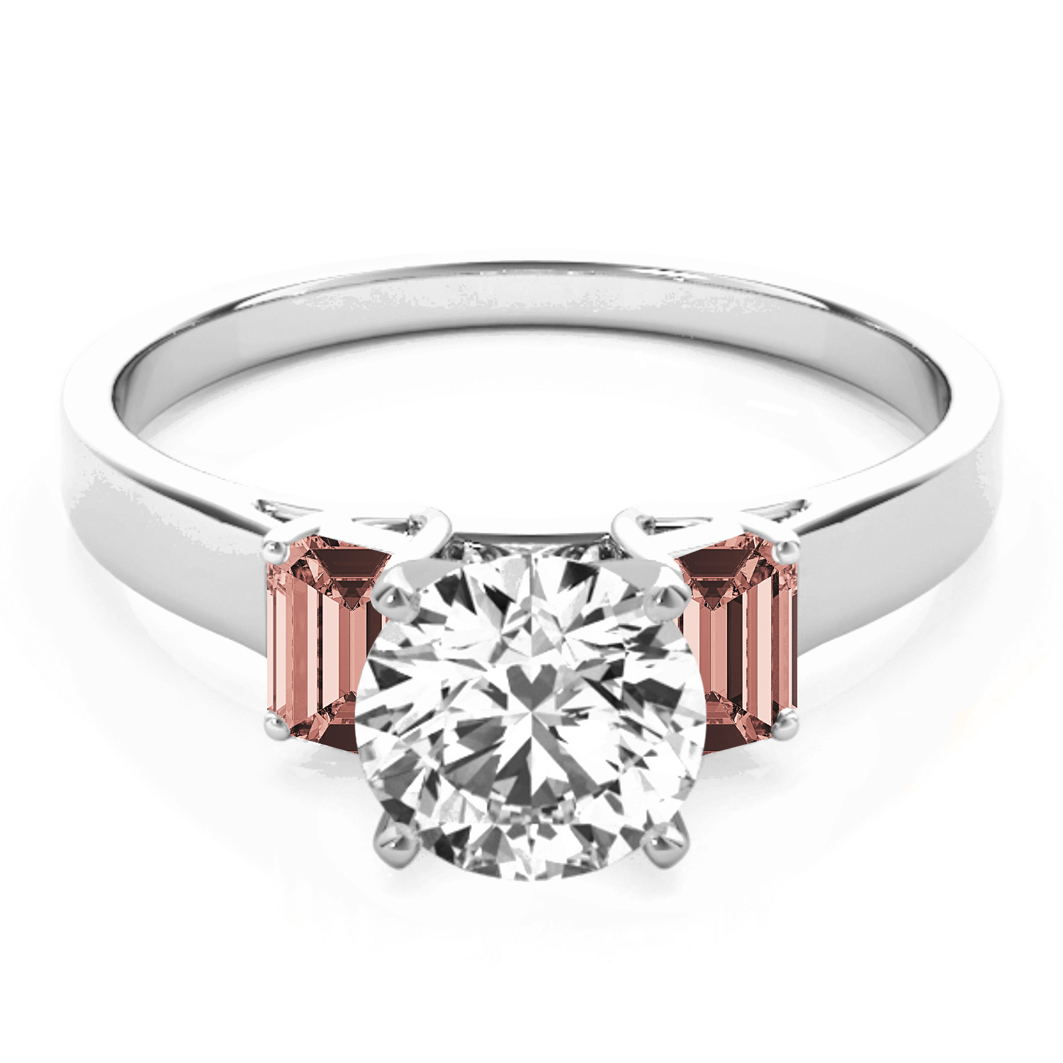 Trio Emerald Cut Morganite Engagement Ring 18k White Gold (0.30ct)