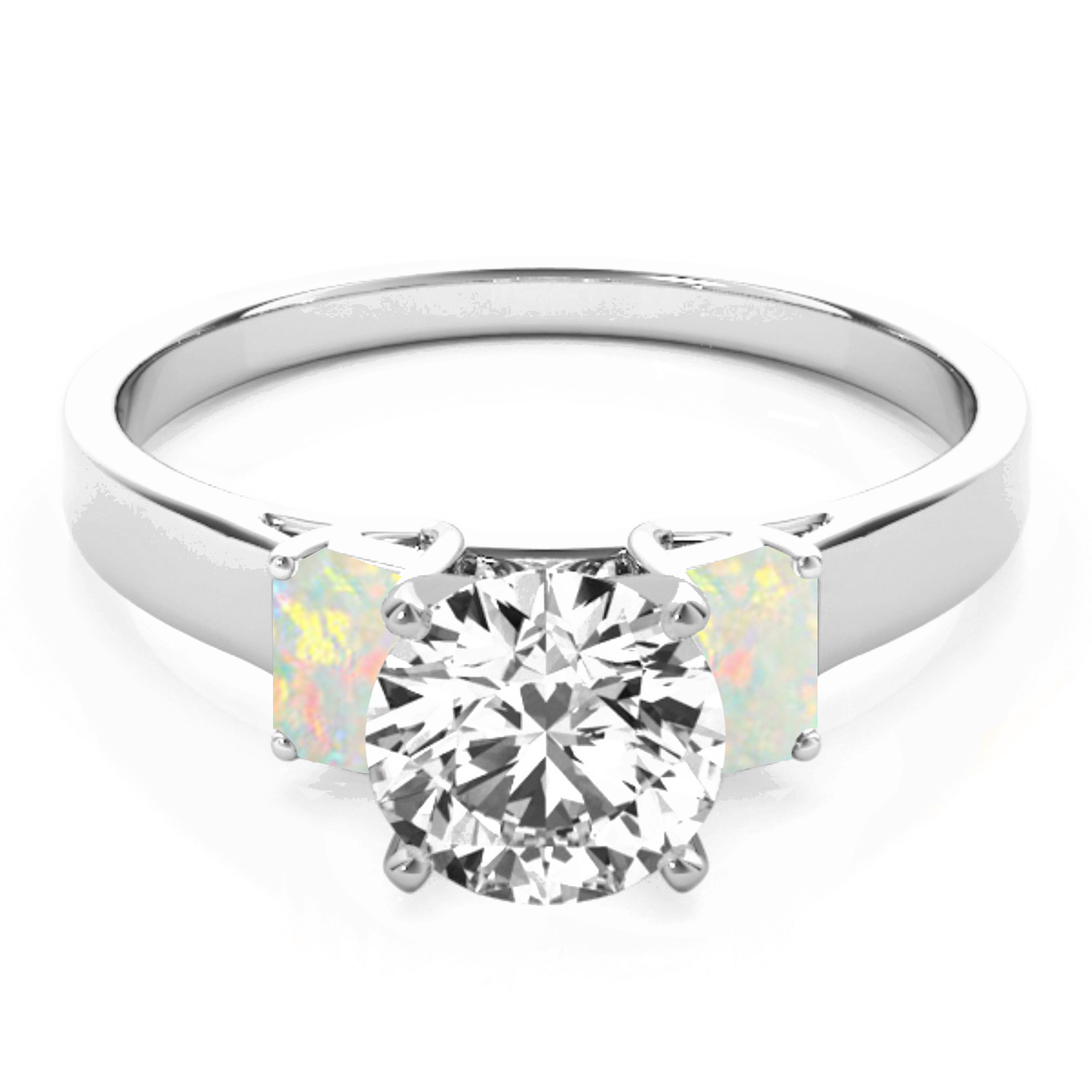 Trio Emerald Cut Opal Engagement Ring Platinum (0.30ct)