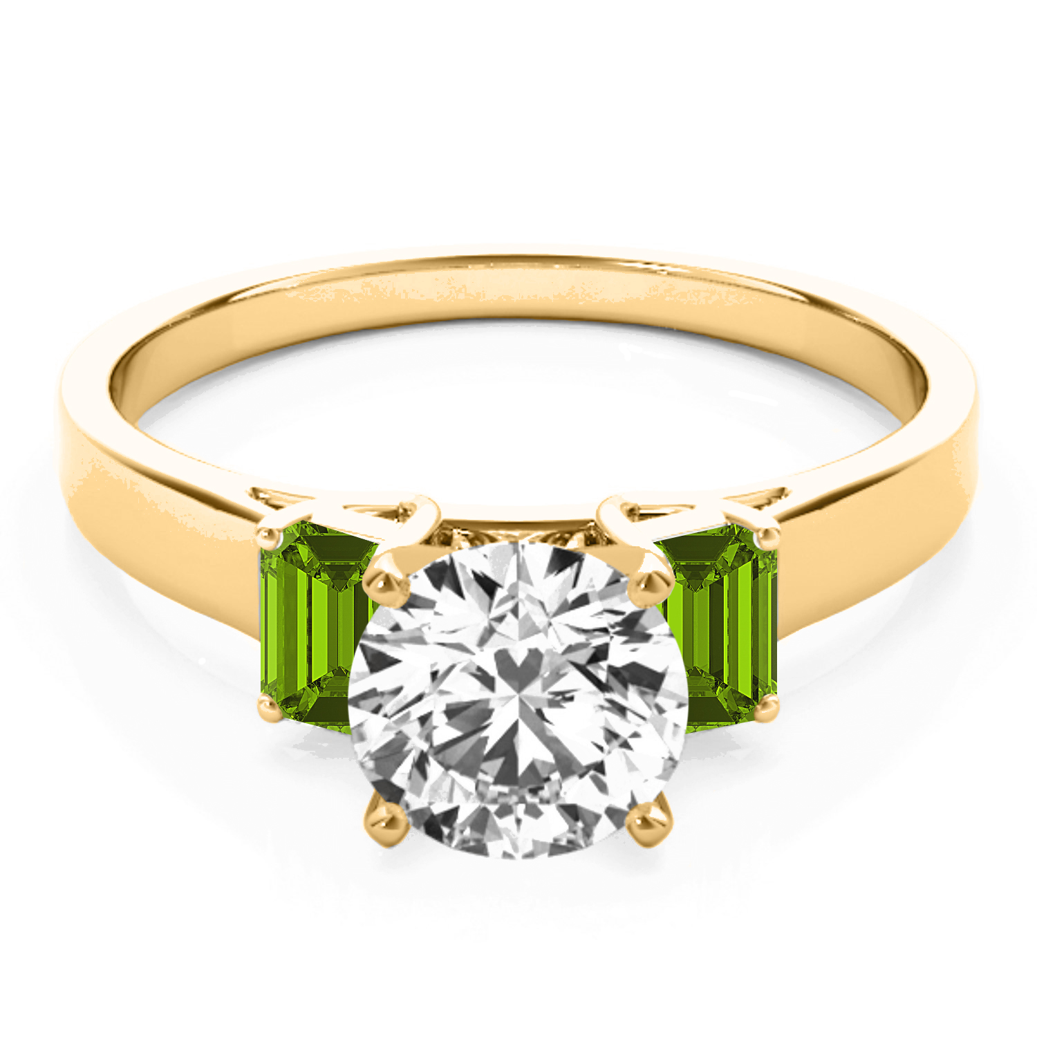 Trio Emerald Cut Peridot Engagement Ring 18k Yellow Gold (0.30ct)