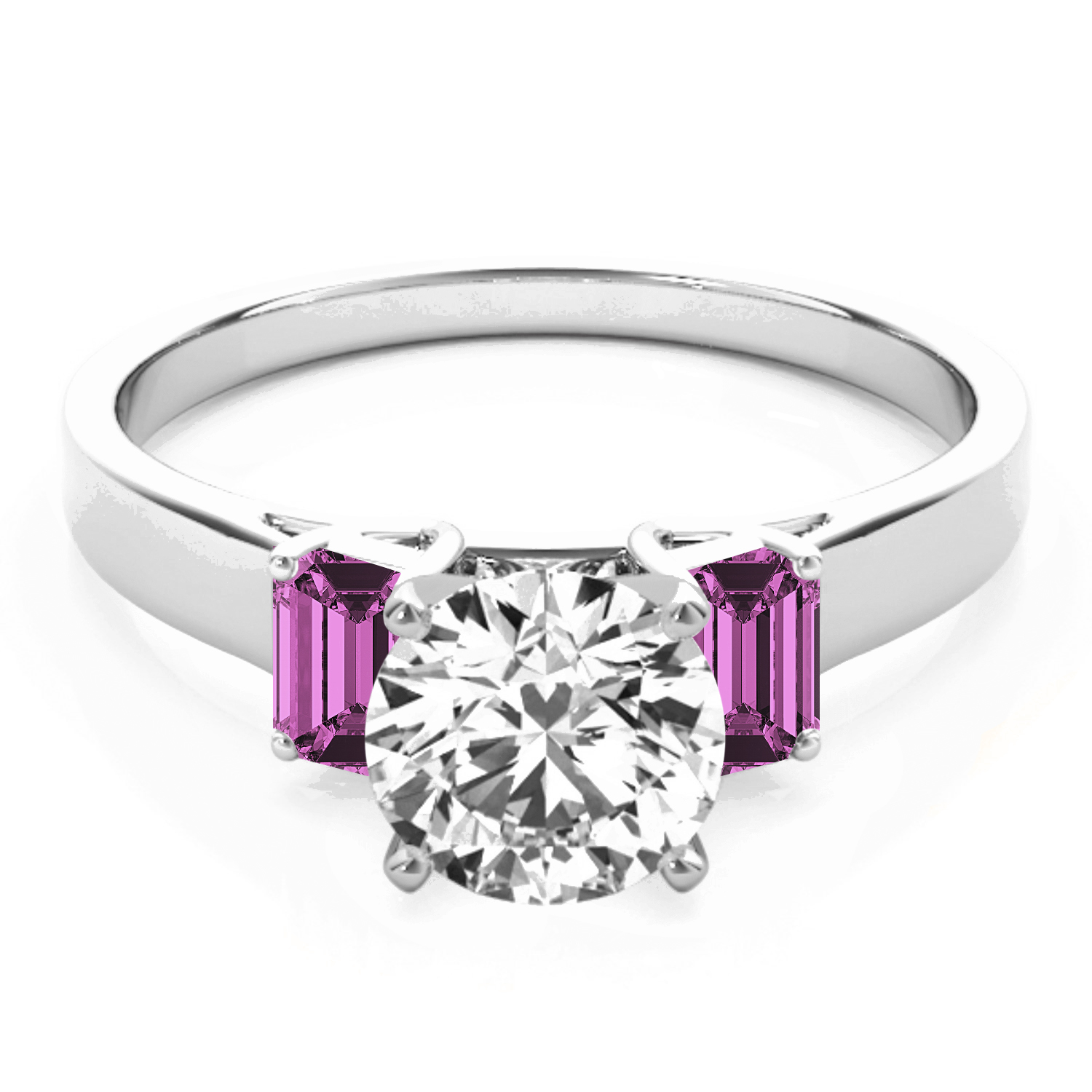 Trio Emerald Cut Pink Sapphire Engagement Ring Palladium (0.30ct)