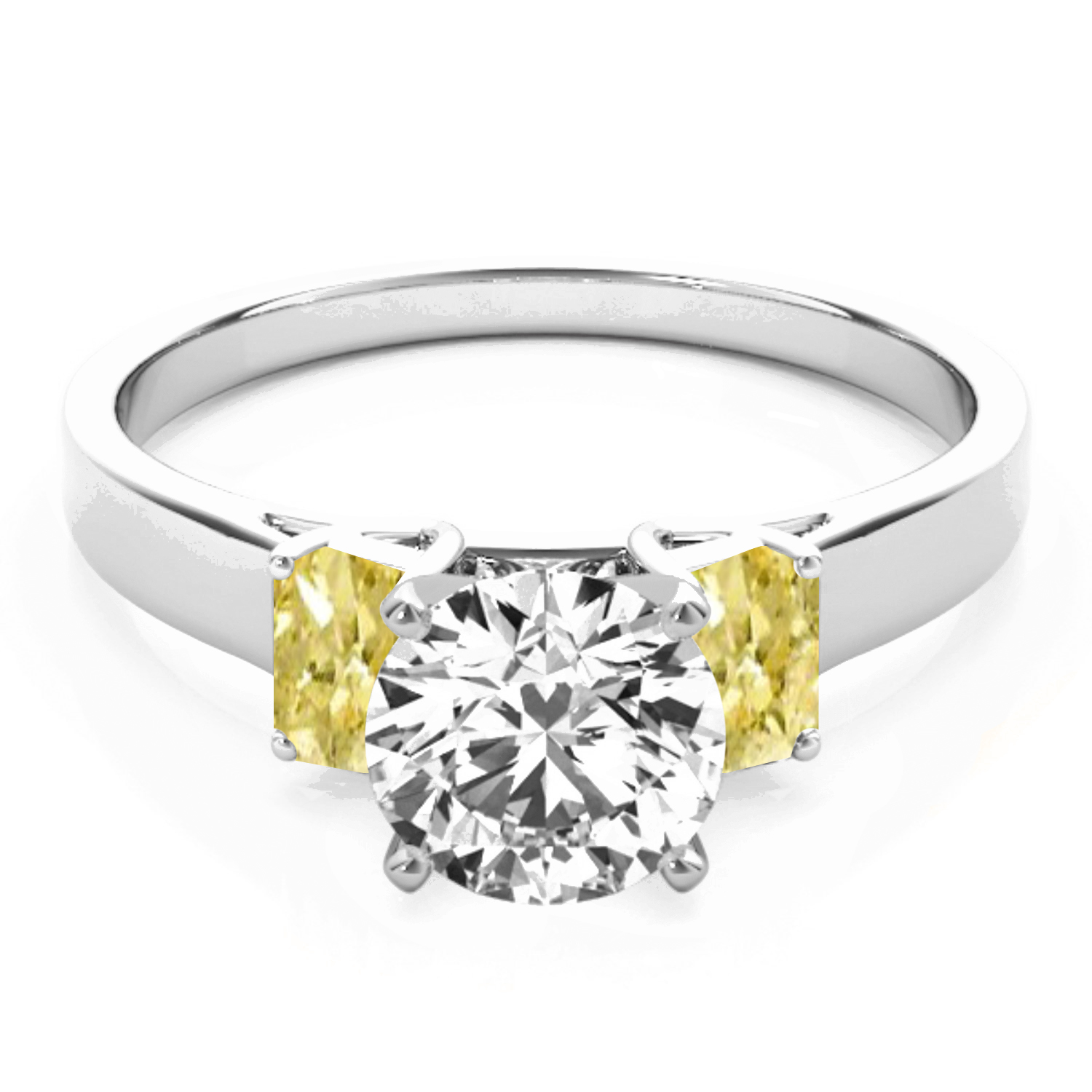 Trio Emerald Cut Yellow Diamond Engagement Ring 14k White Gold (0.30ct)
