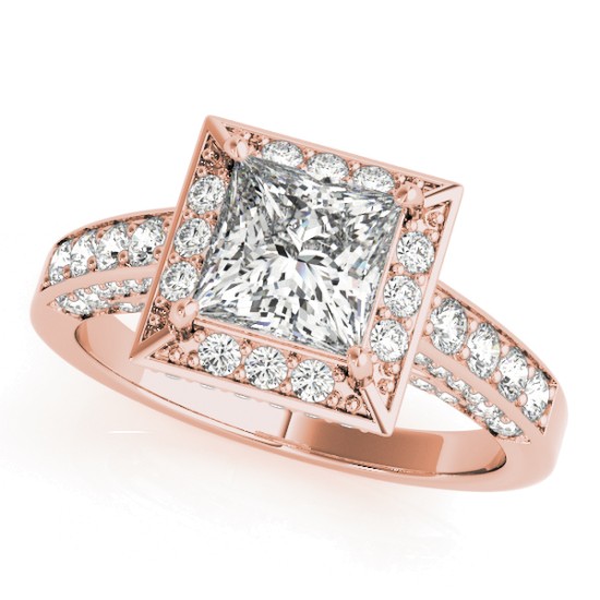 Princess Cut Diamond Halo Engagement Ring 14K Rose Gold (2.19ct)