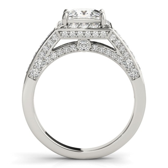 Princess Cut Diamond Halo Engagement Ring 14K White Gold (2.19ct)