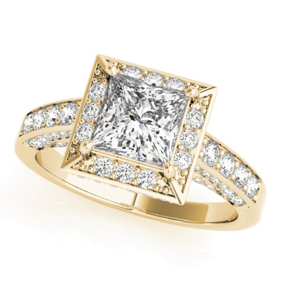Princess Cut Diamond Halo Engagement Ring 18K Yellow Gold (2.19ct)