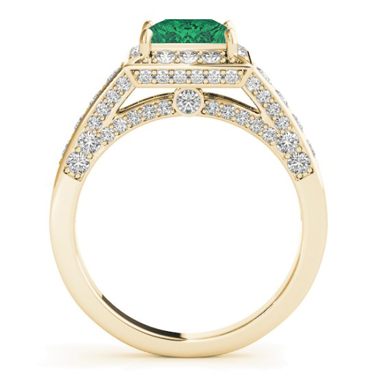 Princess Emerald & Diamond Engagement Ring 18K Yellow Gold (2.25ct)