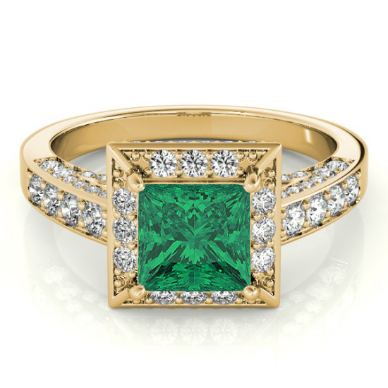 Princess Emerald & Diamond Engagement Ring 18K Yellow Gold (2.25ct)