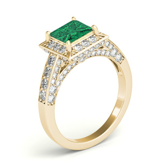 Princess Emerald & Diamond Engagement Ring 18K Yellow Gold (2.25ct)