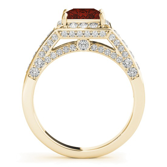 Princess Garnet & Diamond Engagement Ring 18K Yellow Gold (2.20ct)