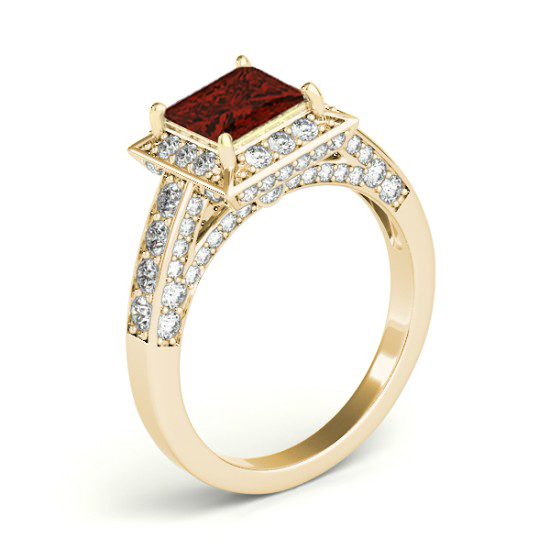 Princess Garnet & Diamond Engagement Ring 18K Yellow Gold (2.20ct)