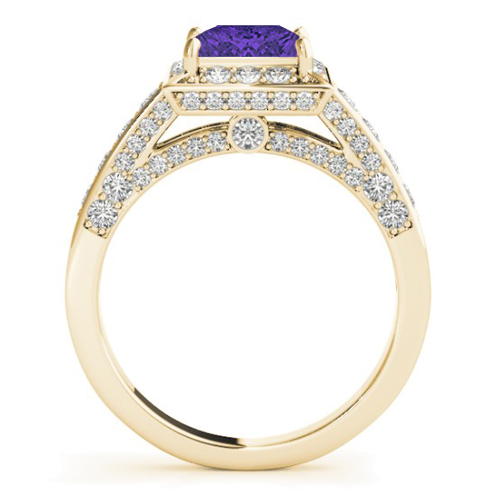 Princess Tanzanite & Diamond Engagement Ring 18K Yellow Gold (2.25ct)
