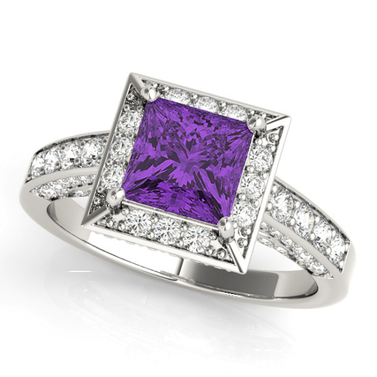 Princess Amethyst & Diamond Engagement Ring Palladium (1.20ct)