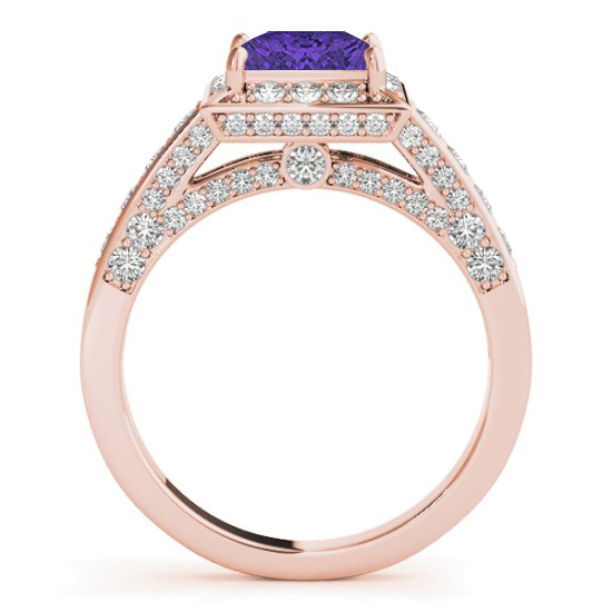 Princess Tanzanite & Diamond Engagement Ring 14K Rose Gold (1.20ct)