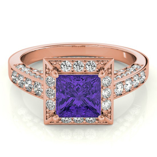 Princess Tanzanite & Diamond Engagement Ring 14K Rose Gold (1.20ct)